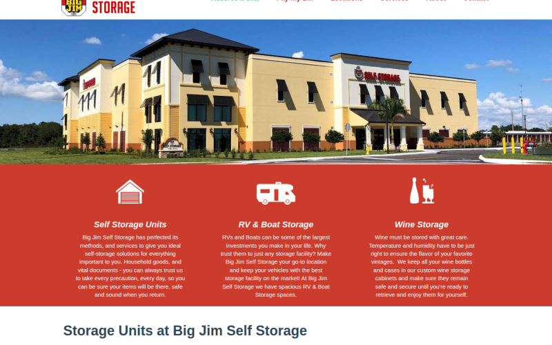 Big Jim Self Storage Drupal website homepage