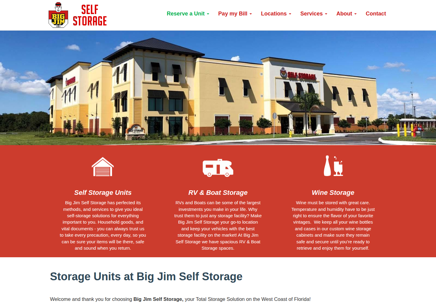 Big Jim Self Storage Drupal website homepage