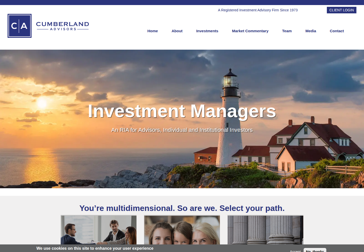 Cumberland Advisors custom Drupal website homepage