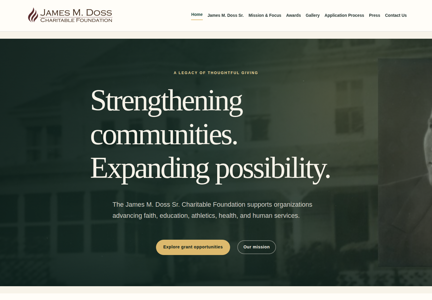 James M. Doss Charitable Foundation WordPress website homepage